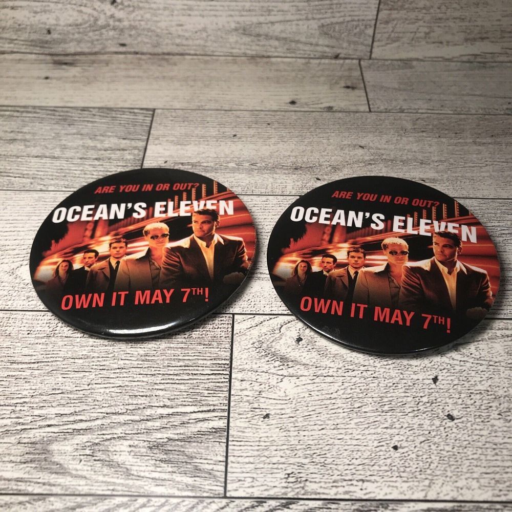 2 Vintage Movie Button pin pinback collectable Souvenir Promo Ocean 11‎ May 7th